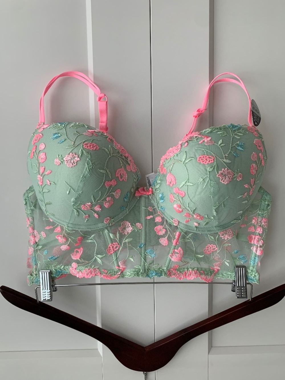 Floral Mesh Lace Embroidered Longline BRA 38DD Embr